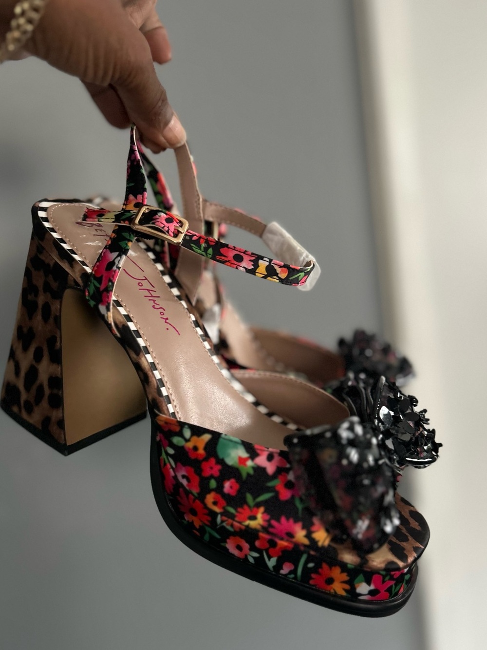 Betsey Johnson Floral Leopard Platform Block Heel Sandals